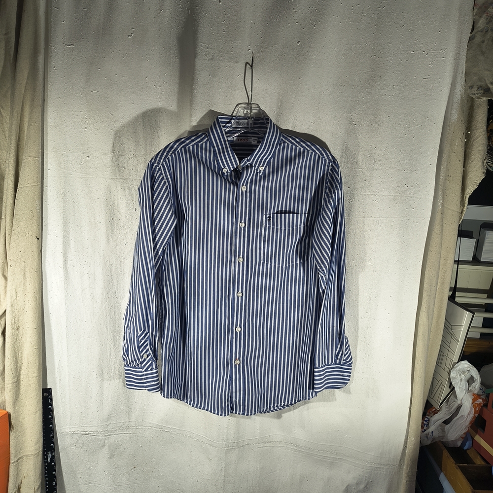 Izod Kids Size 14/16 Blue and White Striped Button Down Shirt